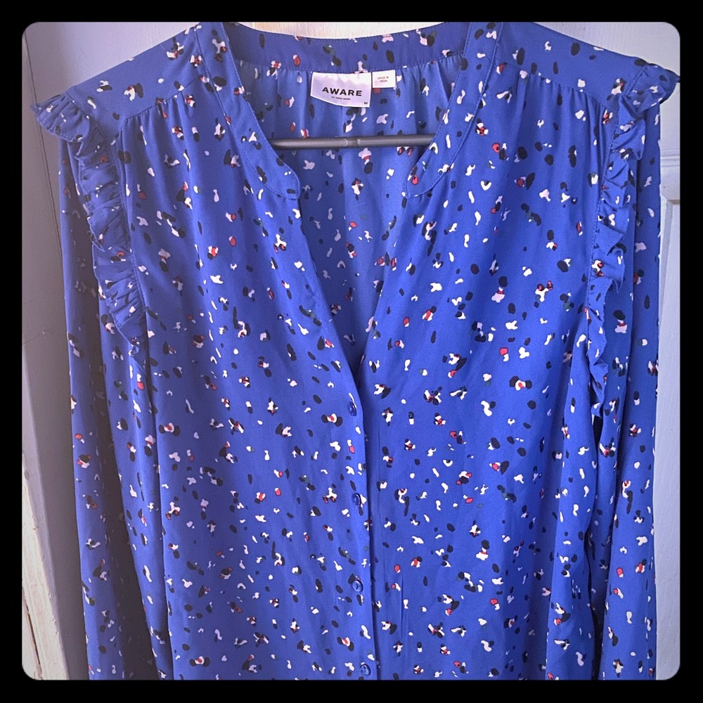 Cute Aware ruffled shoulder blue design top